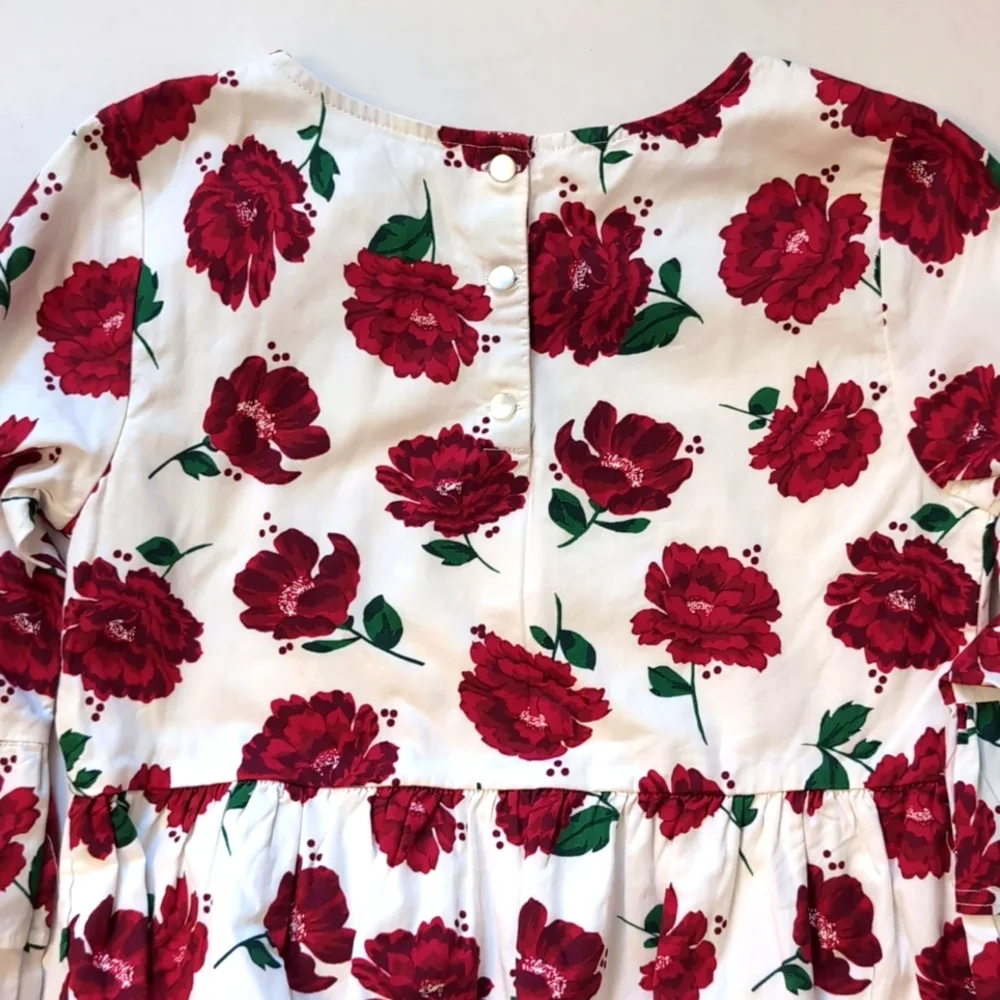 Crown & Ivy Kids White/Red Floral Dress. 3/4 Length Bell Sleeve. Size 10